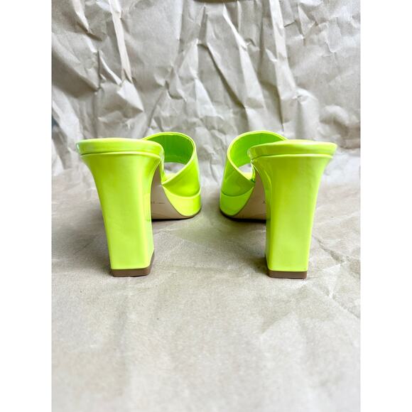 Nine West Behot Heeled Lime Neon Green Slide Sandals Patent Mules Size 7 - Picture 9 of 10